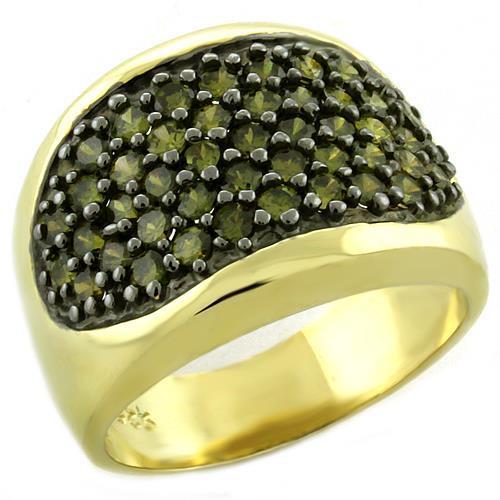 LOAS1042 - Gold 925 Sterling Silver Ring with AAA Grade CZ  in Peridot Alamode