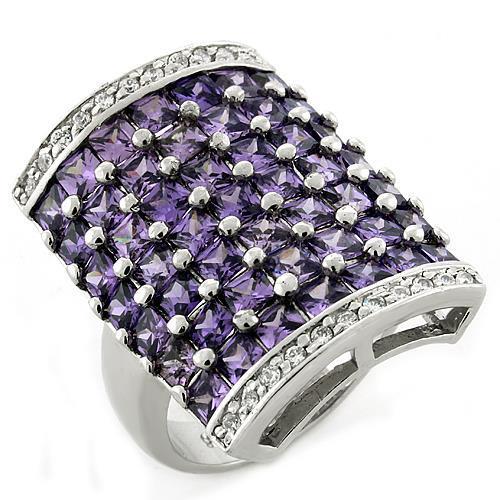 LOAS1063 - Rhodium 925 Sterling Silver Ring with AAA Grade CZ  in Amethyst Alamode