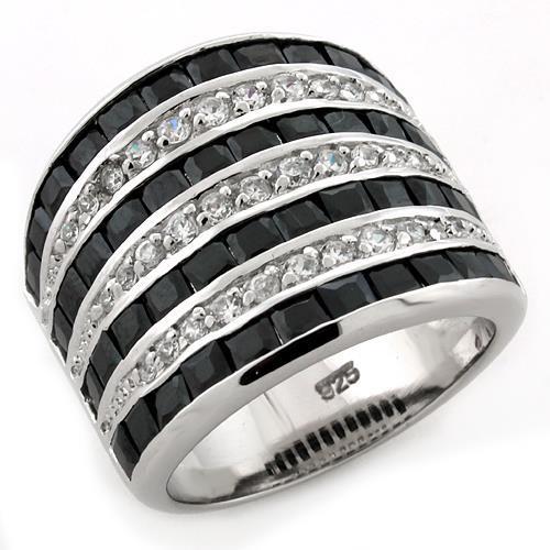 LOAS1089 - Rhodium 925 Sterling Silver Ring with AAA Grade CZ  in Jet-0