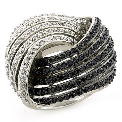 LOAS1097 - Rhodium + Ruthenium 925 Sterling Silver Ring with AAA Grade CZ  in Multi Color-0