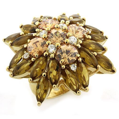 LOAS1121 - Gold 925 Sterling Silver Ring with AAA Grade CZ  in Multi Color-0
