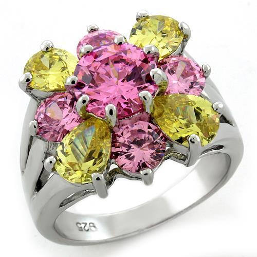 LOAS1138 - Rhodium 925 Sterling Silver Ring with AAA Grade CZ  in Multi Color-0