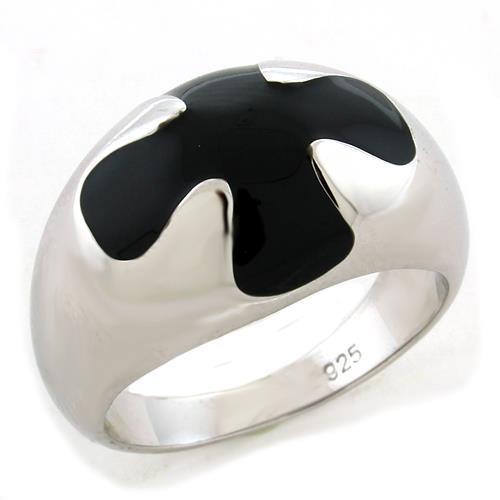 LOAS1169 - Rhodium 925 Sterling Silver Ring with Epoxy  in Jet Alamode