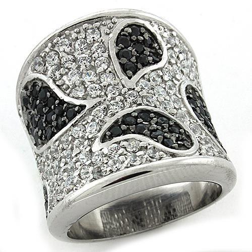 LOAS1182 - Reverse Two-Tone 925 Sterling Silver Ring with AAA Grade CZ  in Multi Color Alamode