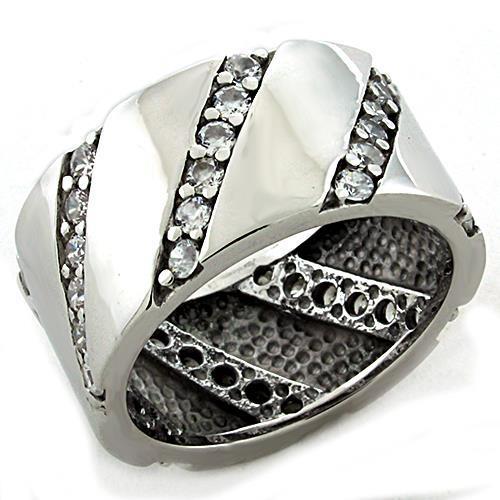 LOAS1192 - Rhodium 925 Sterling Silver Ring with AAA Grade CZ  in Clear Alamode