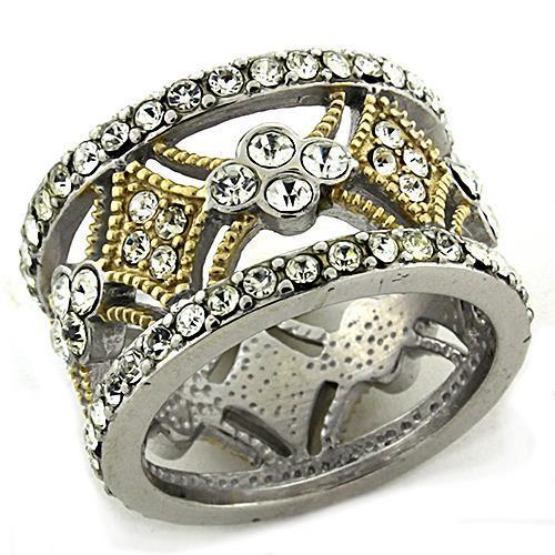 LOAS1193 - Gold+Rhodium 925 Sterling Silver Ring with Top Grade Crystal  in Clear Alamode