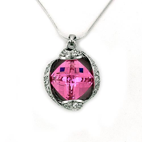 LOAS1318 - Rhodium 925 Sterling Silver Chain Pendant with AAA Grade CZ  in Rose Alamode
