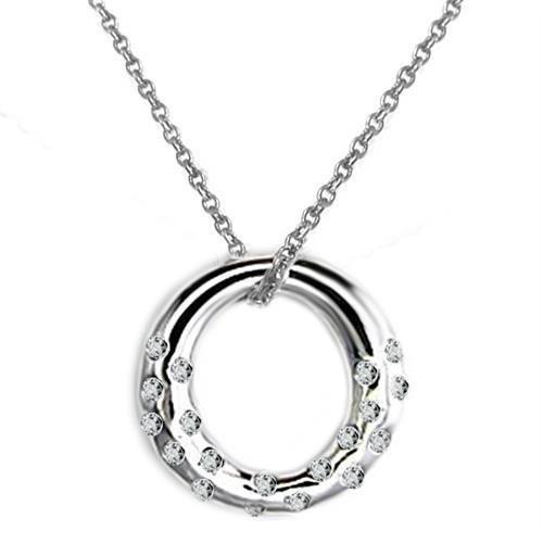 LOAS1319 - High polished (no plating) 925 Sterling Silver Chain Pendant with AAA Grade CZ  in Clear-0