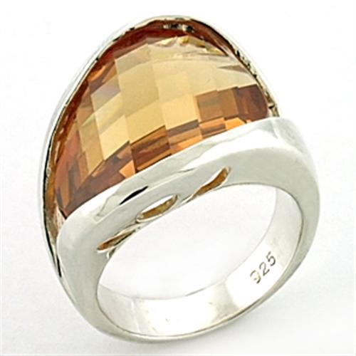 LOAS775 - Rhodium 925 Sterling Silver Ring with AAA Grade CZ  in Champagne-0