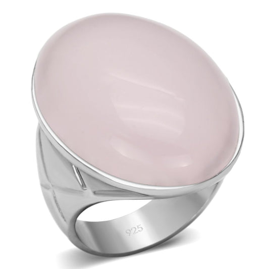 LOAS865 - Rhodium 925 Sterling Silver Ring with Precious Stone PINK CRYSTAL in Light Rose Alamode