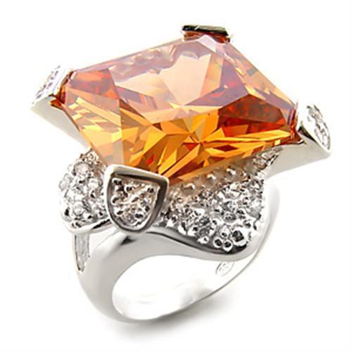 LOAS870 - High-Polished 925 Sterling Silver Ring with AAA Grade CZ  in Champagne Alamode