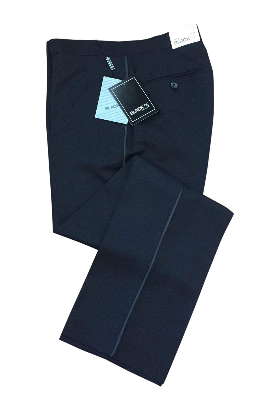 "Logan" Black Luxury Wool Blend Tuxedo Pants - Unhemmed Tux-USA