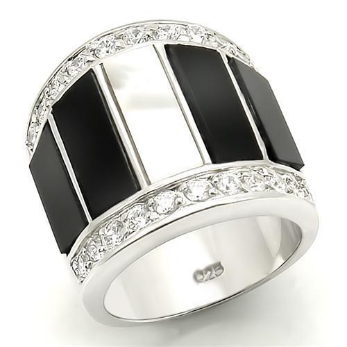 LOS154 - Rhodium 925 Sterling Silver Ring with Semi-Precious Agate in Multi Color-0