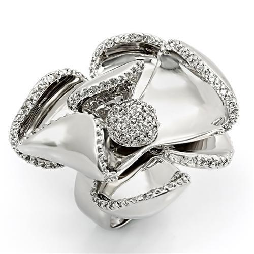 LOS188 - Rhodium 925 Sterling Silver Ring with AAA Grade CZ  in Clear Alamode