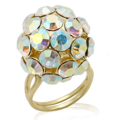 LOS189 - Gold 925 Sterling Silver Ring with Top Grade Crystal  in White Alamode