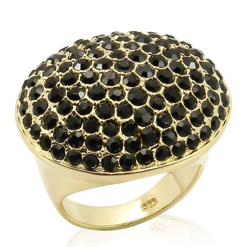 LOS207 - Gold 925 Sterling Silver Ring with Top Grade Crystal  in Jet-0