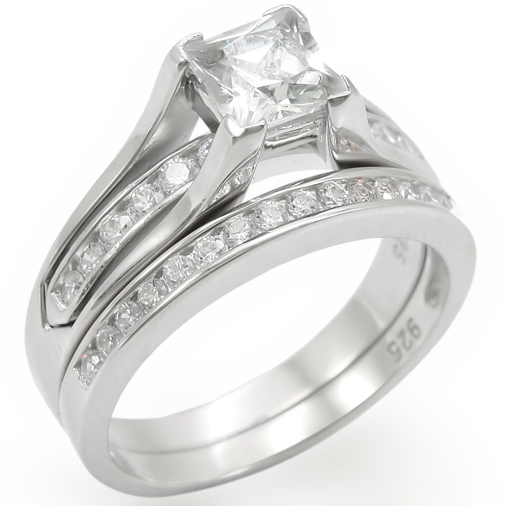 LOS256 - Rhodium 925 Sterling Silver Ring with AAA Grade CZ  in Clear Alamode