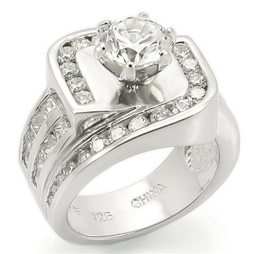 LOS265 - Rhodium 925 Sterling Silver Ring with AAA Grade CZ  in Clear Alamode