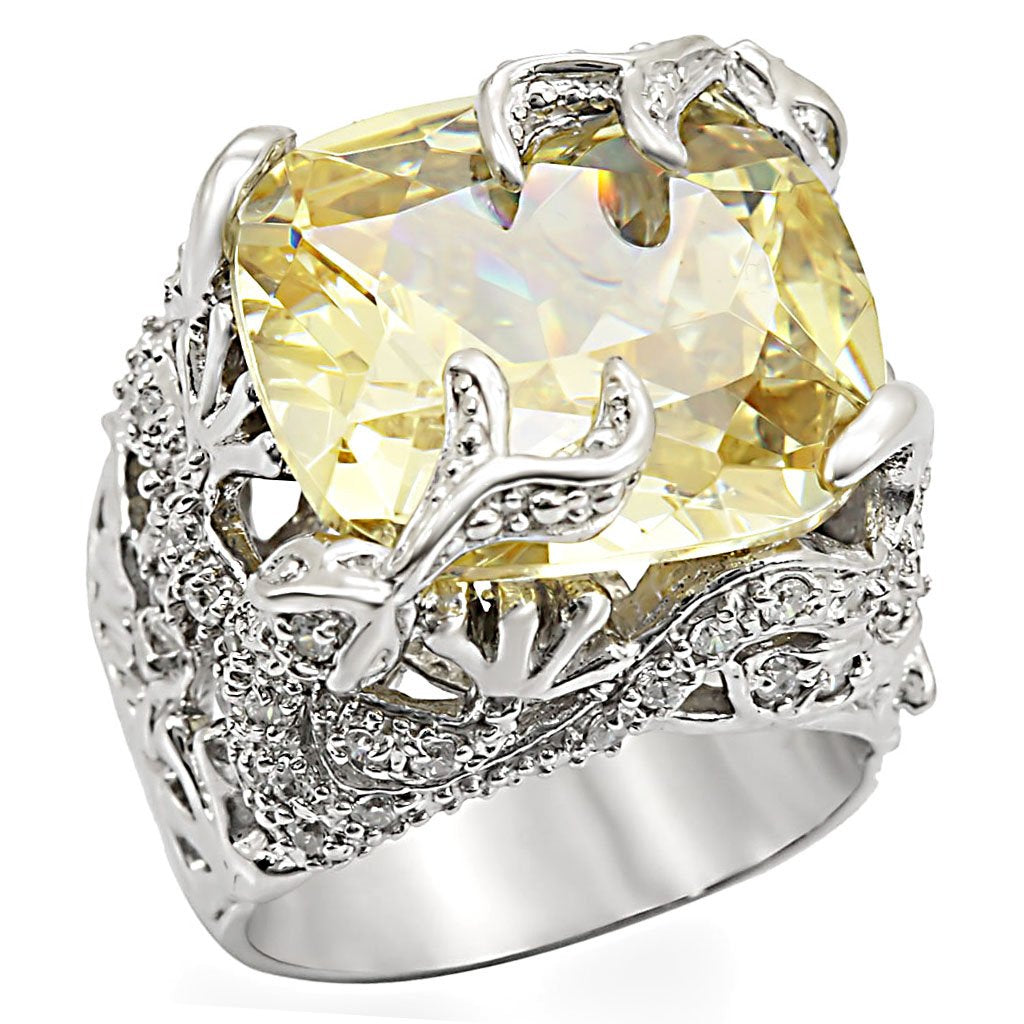LOS335 - Rhodium 925 Sterling Silver Ring with AAA Grade CZ  in Citrine Yellow-0