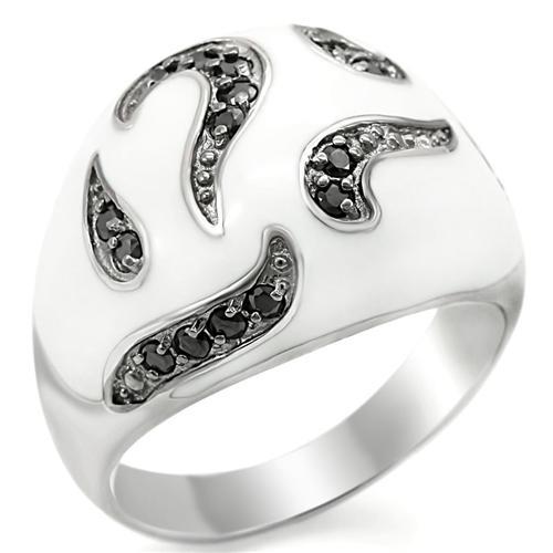 LOS355 - Rhodium + Ruthenium 925 Sterling Silver Ring with AAA Grade CZ  in Jet-0