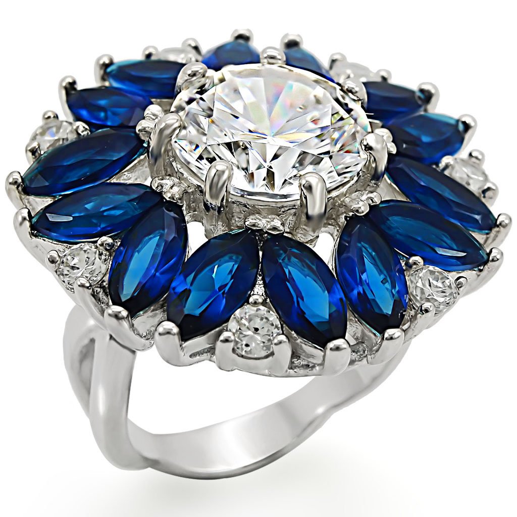 LOS386 - High-Polished 925 Sterling Silver Ring with AAA Grade CZ  in Clear Alamode