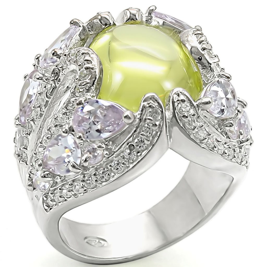 LOS391 - High-Polished 925 Sterling Silver Ring with AAA Grade CZ  in Apple Green color-0