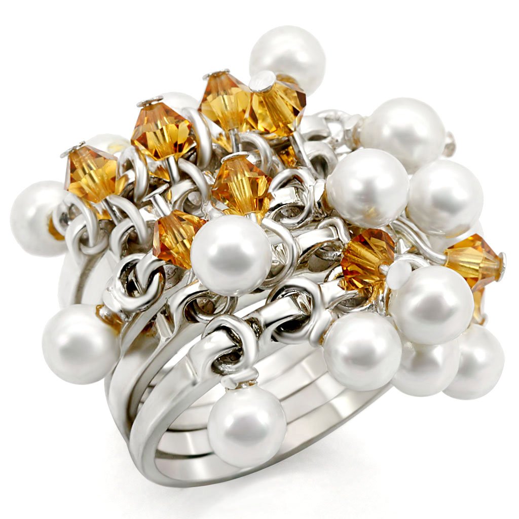 LOS465 - Silver 925 Sterling Silver Ring with Top Grade Crystal  in Topaz-0