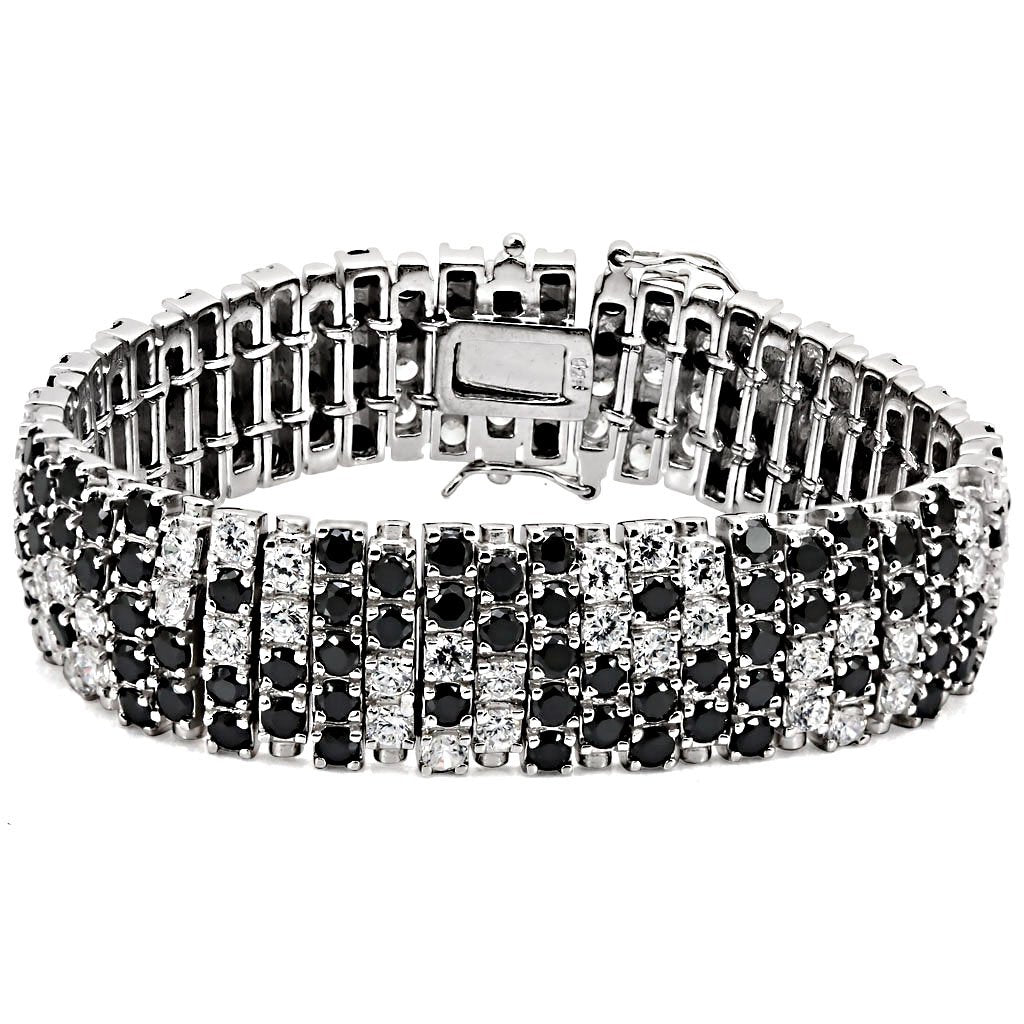 LOS476 - Rhodium 925 Sterling Silver Bracelet with AAA Grade CZ  in Black Diamond-0