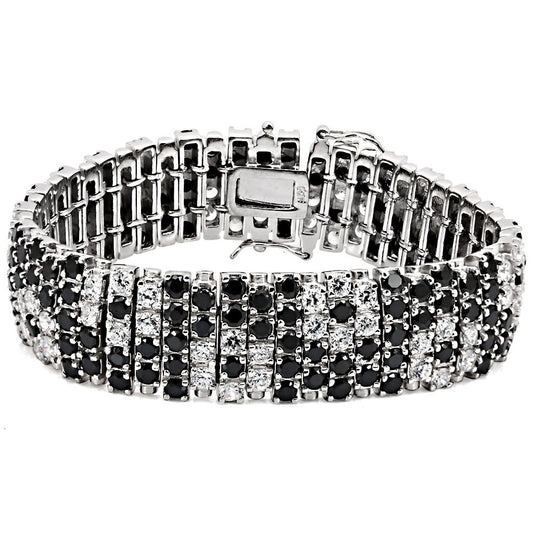 LOS476 - Rhodium 925 Sterling Silver Bracelet with AAA Grade CZ  in Black Diamond-0