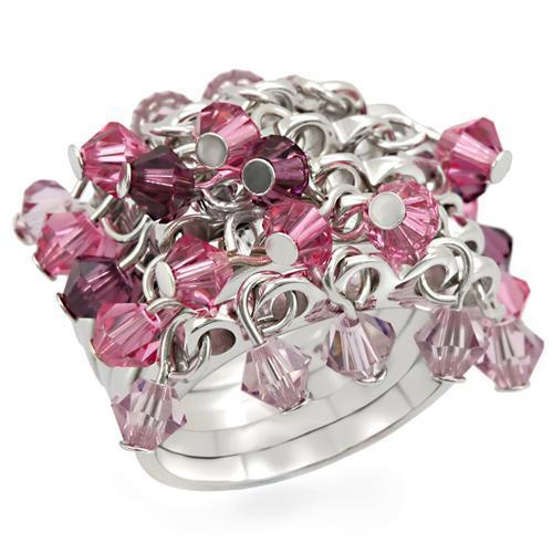 LOS477 - Rhodium 925 Sterling Silver Ring with Top Grade Crystal  in Multi Color-0