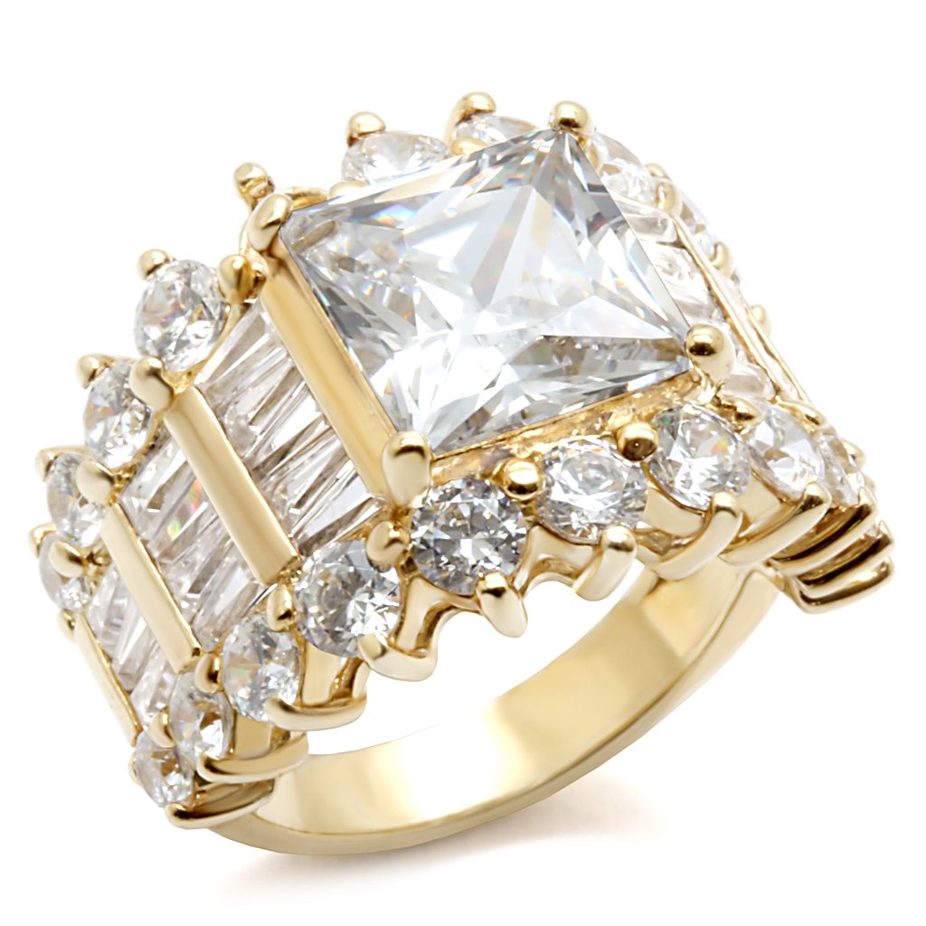 LOS481 - Gold 925 Sterling Silver Ring with AAA Grade CZ  in Clear Alamode