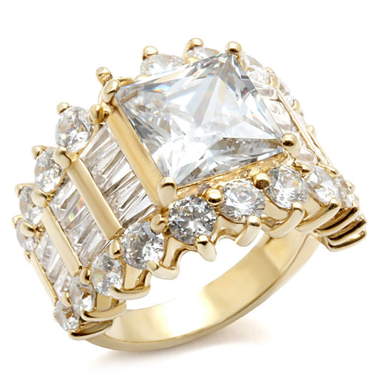 LOS481 - Gold 925 Sterling Silver Ring with AAA Grade CZ  in Clear Alamode