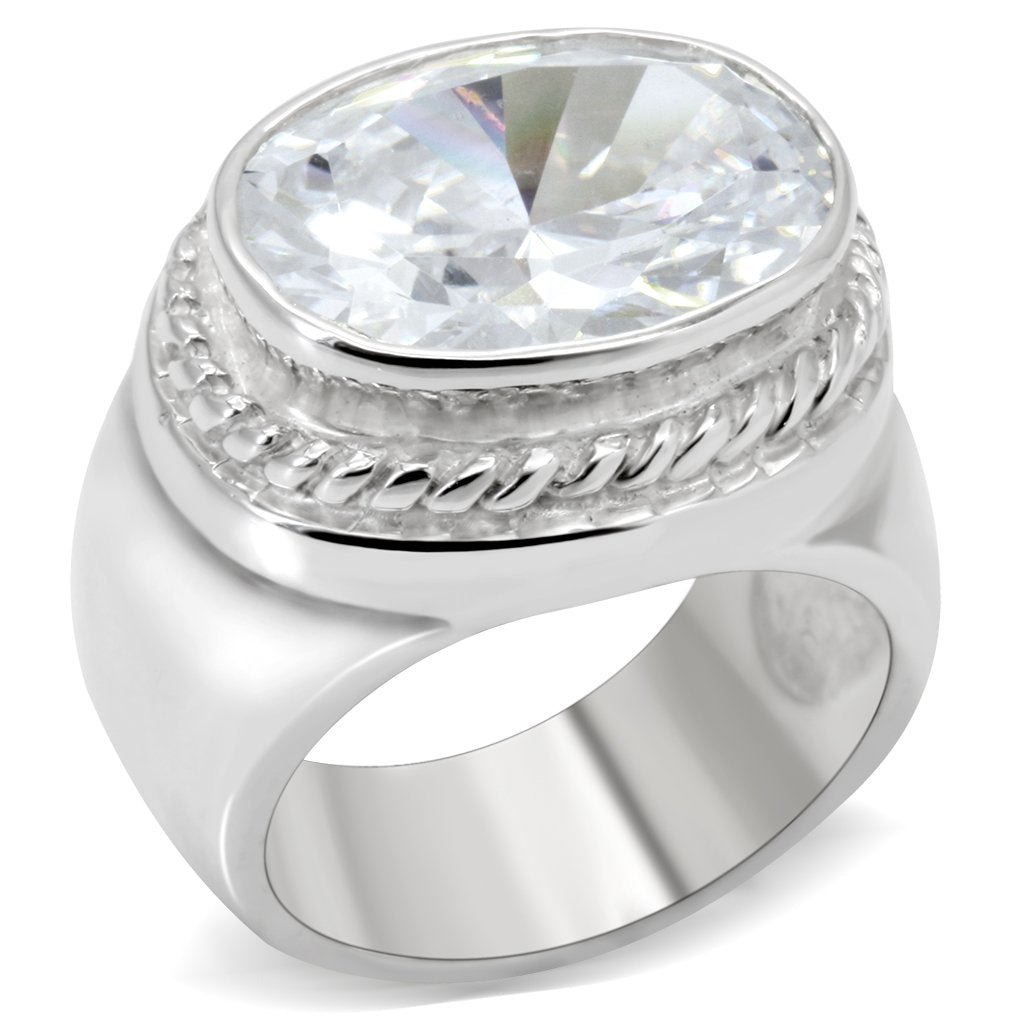 LOS519 - Silver 925 Sterling Silver Ring with AAA Grade CZ  in Clear-0