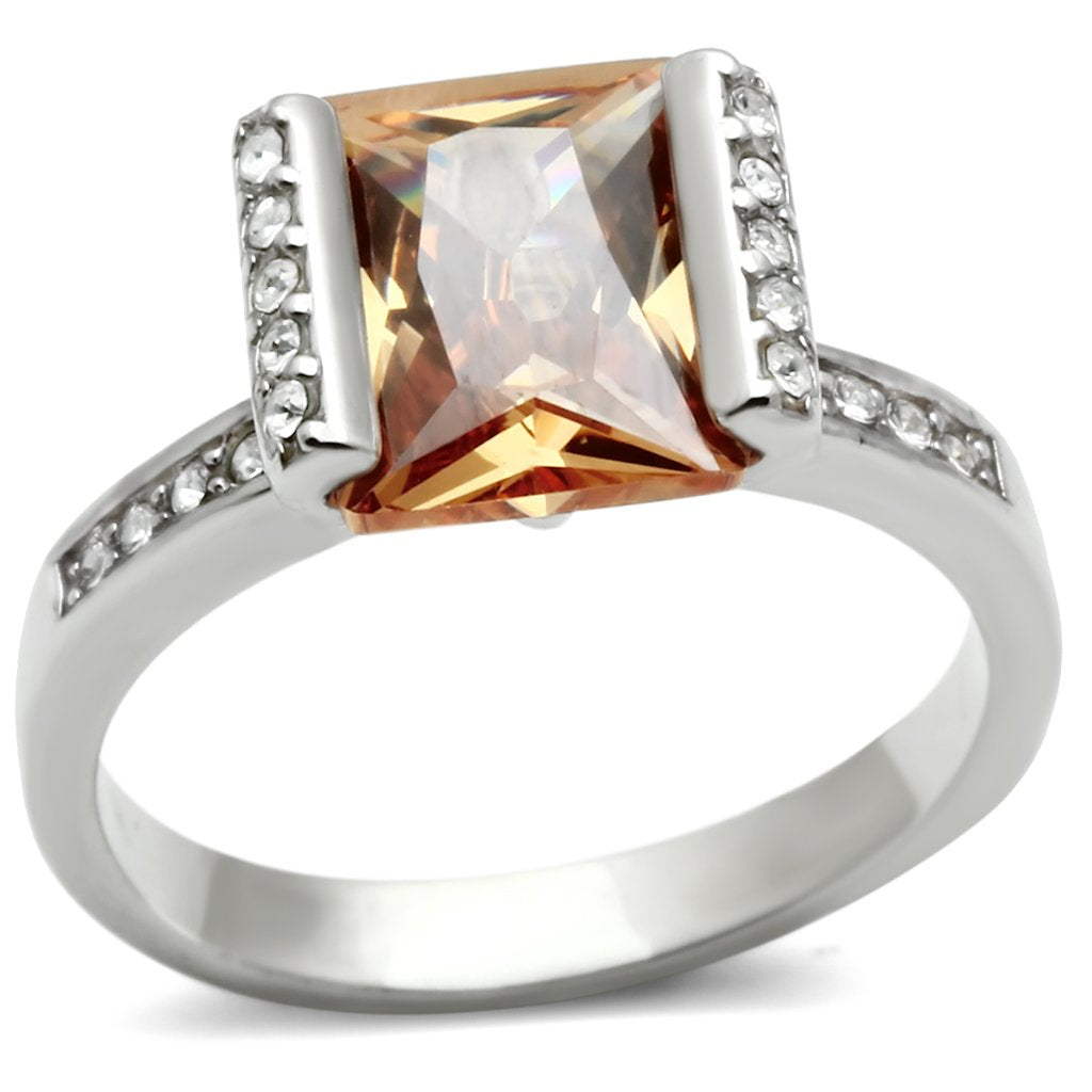 LOS528 - Rhodium 925 Sterling Silver Ring with AAA Grade CZ  in Champagne Alamode