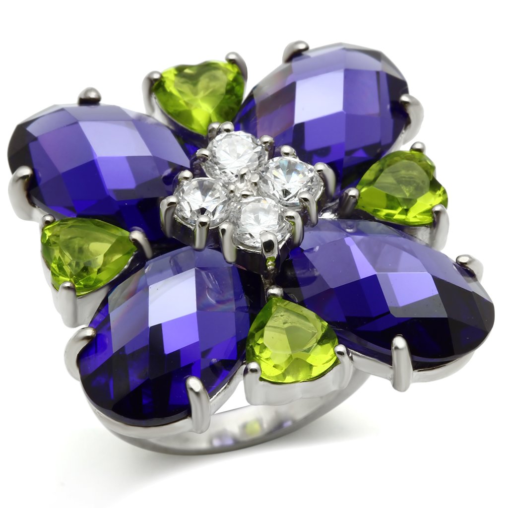 Flynn Cocktail Ring - 925 Sterling Silver, AAA CZ , Multi Color - LOS534-0