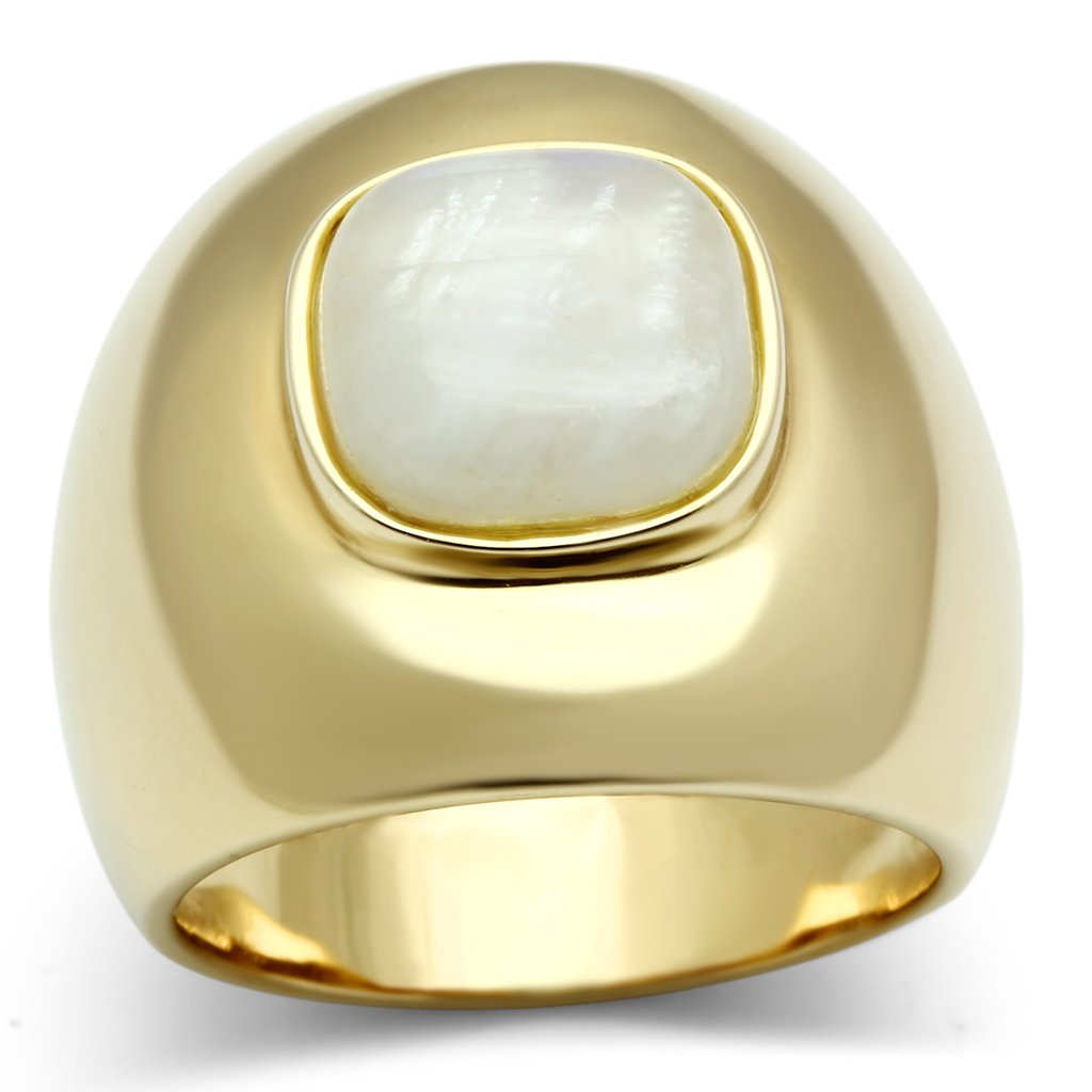 LOS544 - Gold 925 Sterling Silver Ring with Semi-Precious Moon Stone in White Alamode