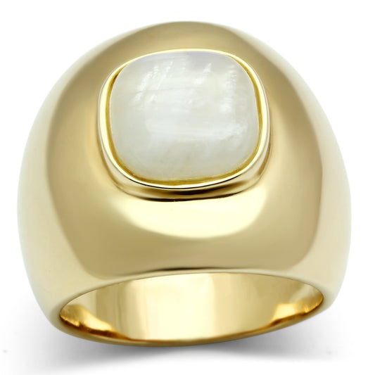 LOS544 - Gold 925 Sterling Silver Ring with Semi-Precious Moon Stone in White Alamode
