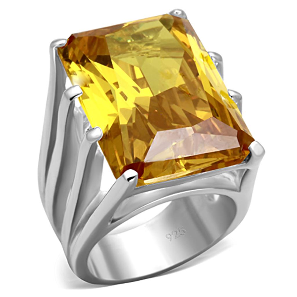 LOS665 - Silver 925 Sterling Silver Ring with AAA Grade CZ  in Topaz Alamode