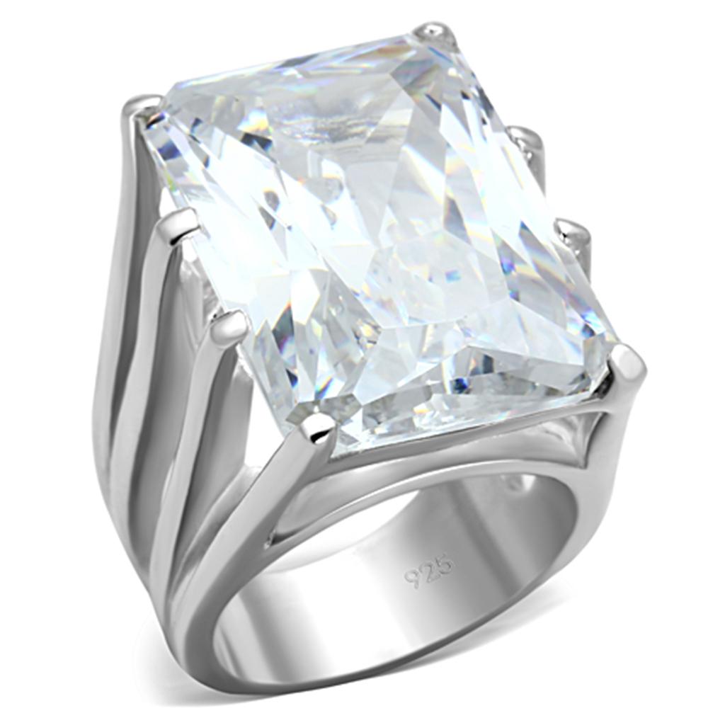 LOS666 - Silver 925 Sterling Silver Ring with AAA Grade CZ  in Clear Alamode