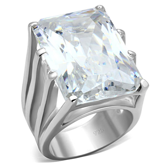 LOS666 - Silver 925 Sterling Silver Ring with AAA Grade CZ  in Clear Alamode
