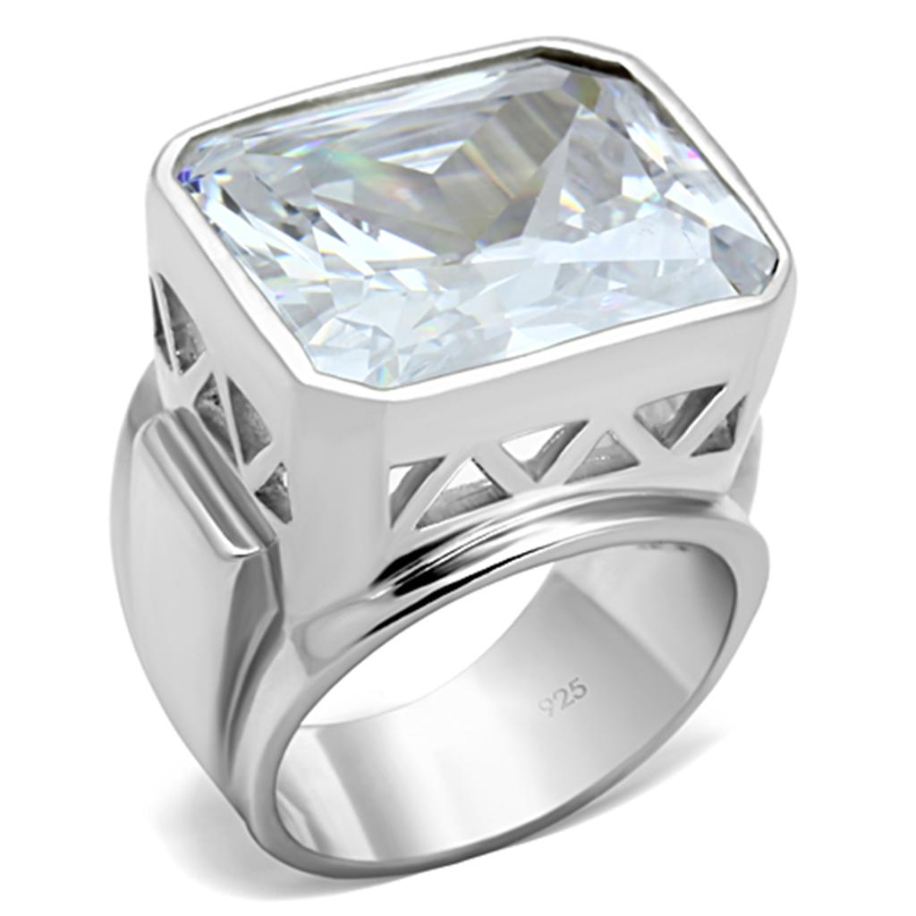 LOS670 - Silver 925 Sterling Silver Ring with AAA Grade CZ  in Clear-0