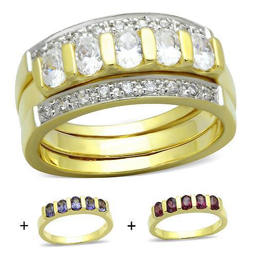 LOS747 - Gold 925 Sterling Silver Ring with AAA Grade CZ  in Multi Color-0