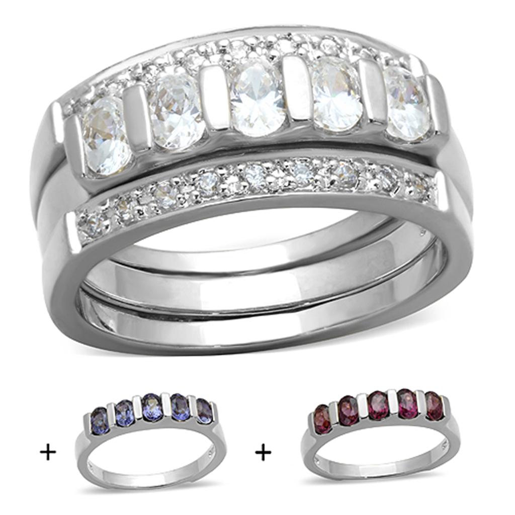 LOS748 - Silver 925 Sterling Silver Ring with AAA Grade CZ  in Multi Color-0