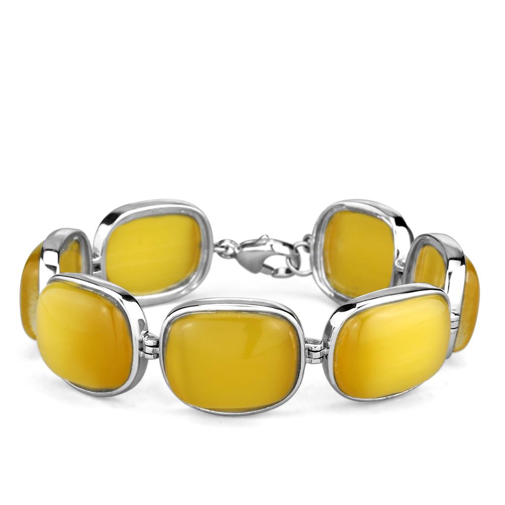LOS763 - Rhodium 925 Sterling Silver Bracelet with Synthetic Cat Eye in Topaz-0