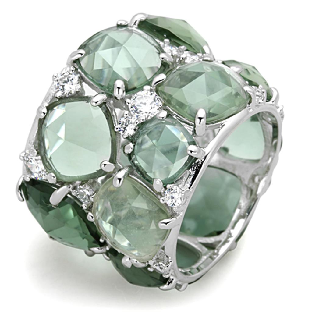 LOS764 - Rhodium 925 Sterling Silver Ring with Synthetic Synthetic Glass in Emerald Alamode