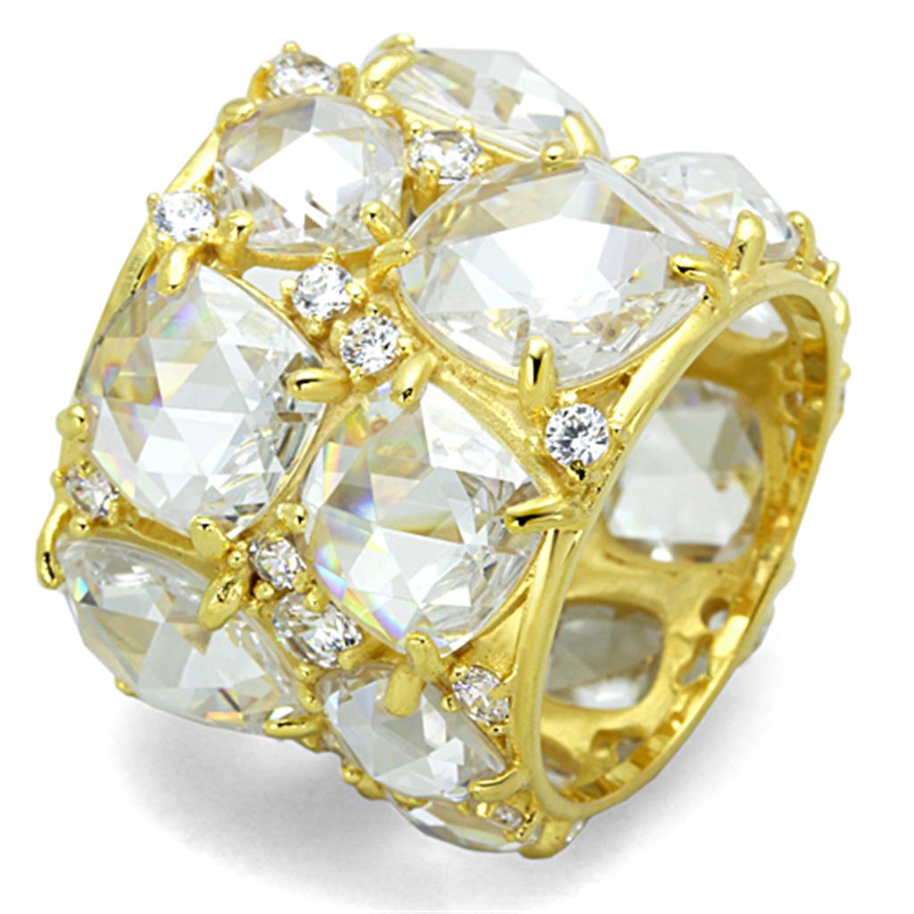 LOS765 - Gold 925 Sterling Silver Ring with AAA Grade CZ  in Clear Alamode