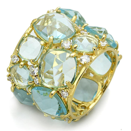 LOS766 - Gold 925 Sterling Silver Ring with Synthetic Synthetic Glass in Sea Blue Alamode