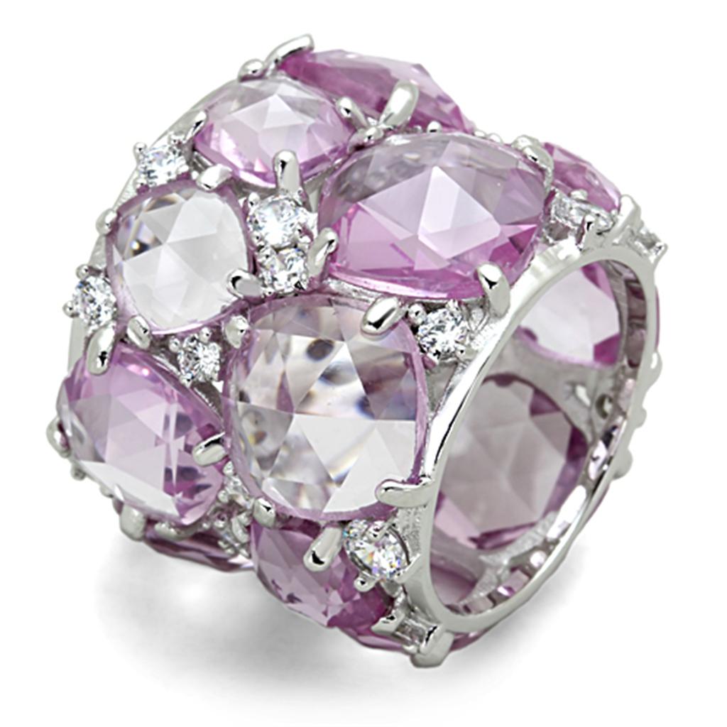 LOS768 - Rhodium 925 Sterling Silver Ring with Synthetic Corundum in Light Rose Alamode