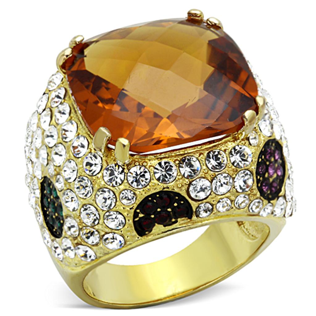 LOS769 - Gold 925 Sterling Silver Ring with Synthetic Synthetic Glass in Champagne Alamode
