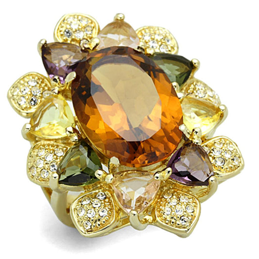 LOS771 - Gold 925 Sterling Silver Ring with Synthetic Synthetic Glass in Champagne-0